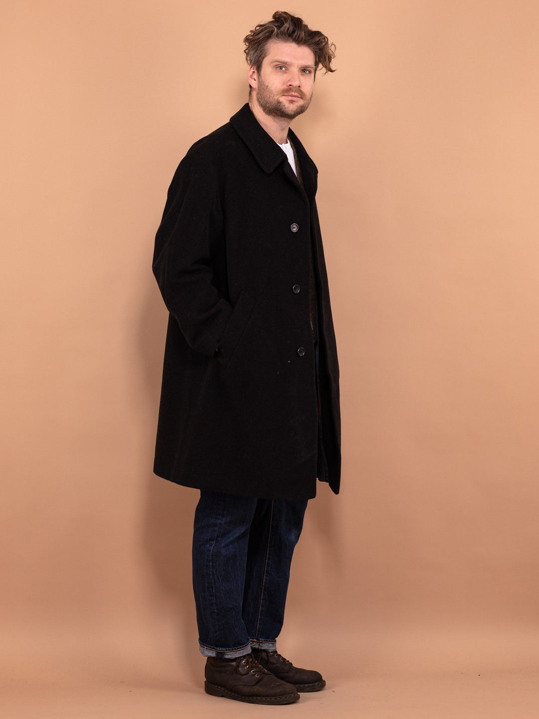 Vintage 90's Men Wool Blend Coat in Dark Gray - NorthernGrip