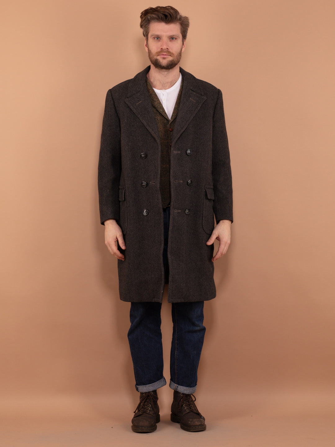 Vintage 90's Men Wool Blend Coat in Gray - NorthernGrip