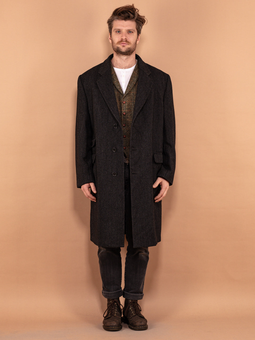 Vintage 90's Men Wool Blend Coat in Gray - NorthernGrip