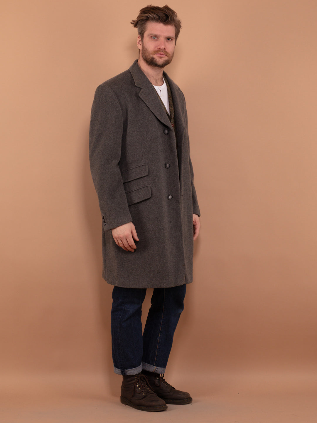Vintage 90's Men Wool Coat in Grey - NorthernGrip