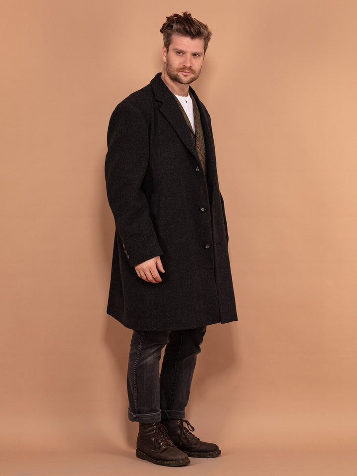 Vintage 90's Men Wool Blend Coat in Dark Grey - NorthernGrip