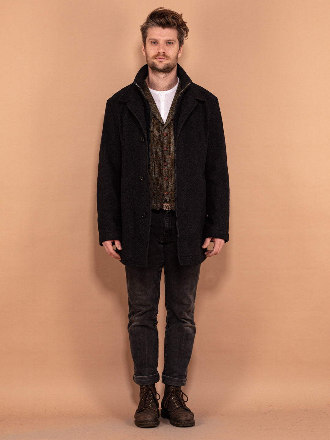 Vintage 90's Men Wool Blend Parka Coat in Gray - NorthernGrip