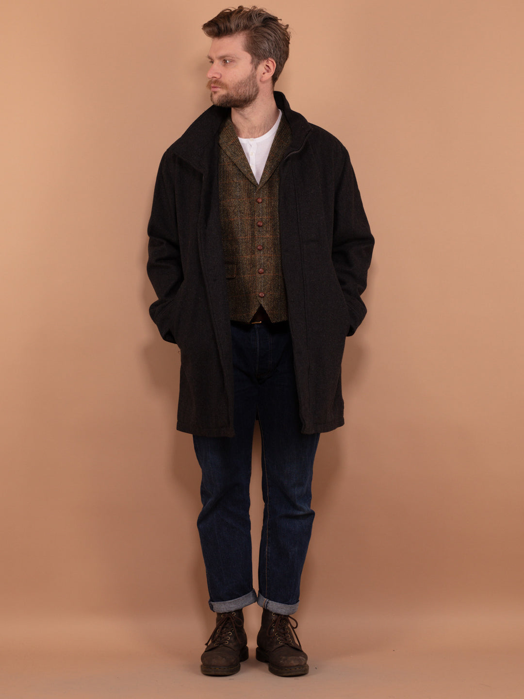 Vintage 90's Men Wool Blend Parka Coat in Gray - NorthernGrip