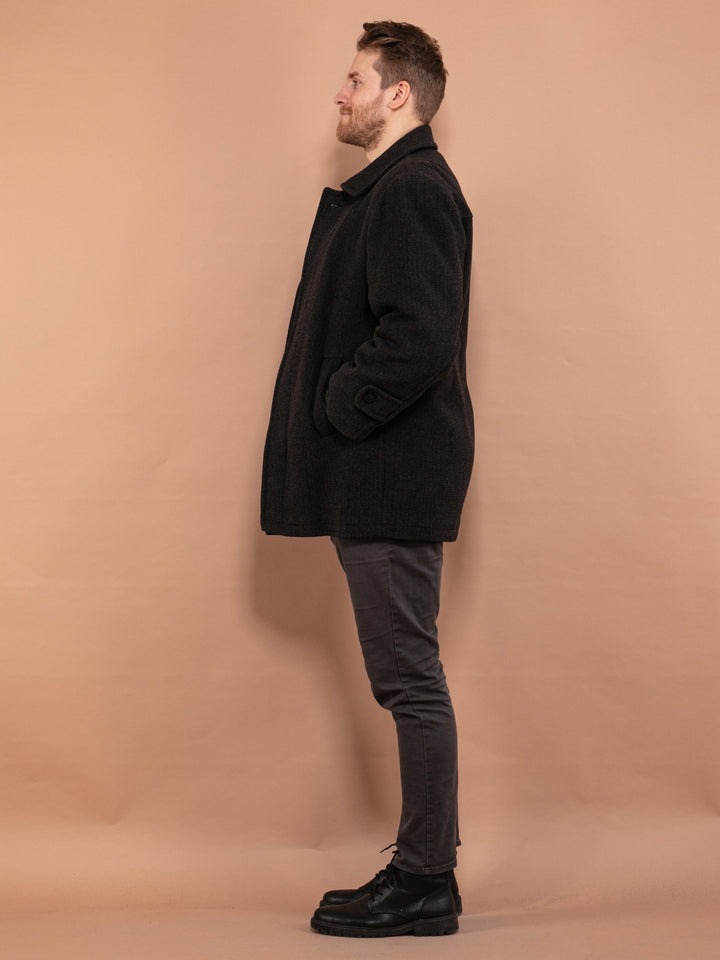 Vintage 90's Men Wool Blend Short Coat in Dark Gray - NorthernGrip