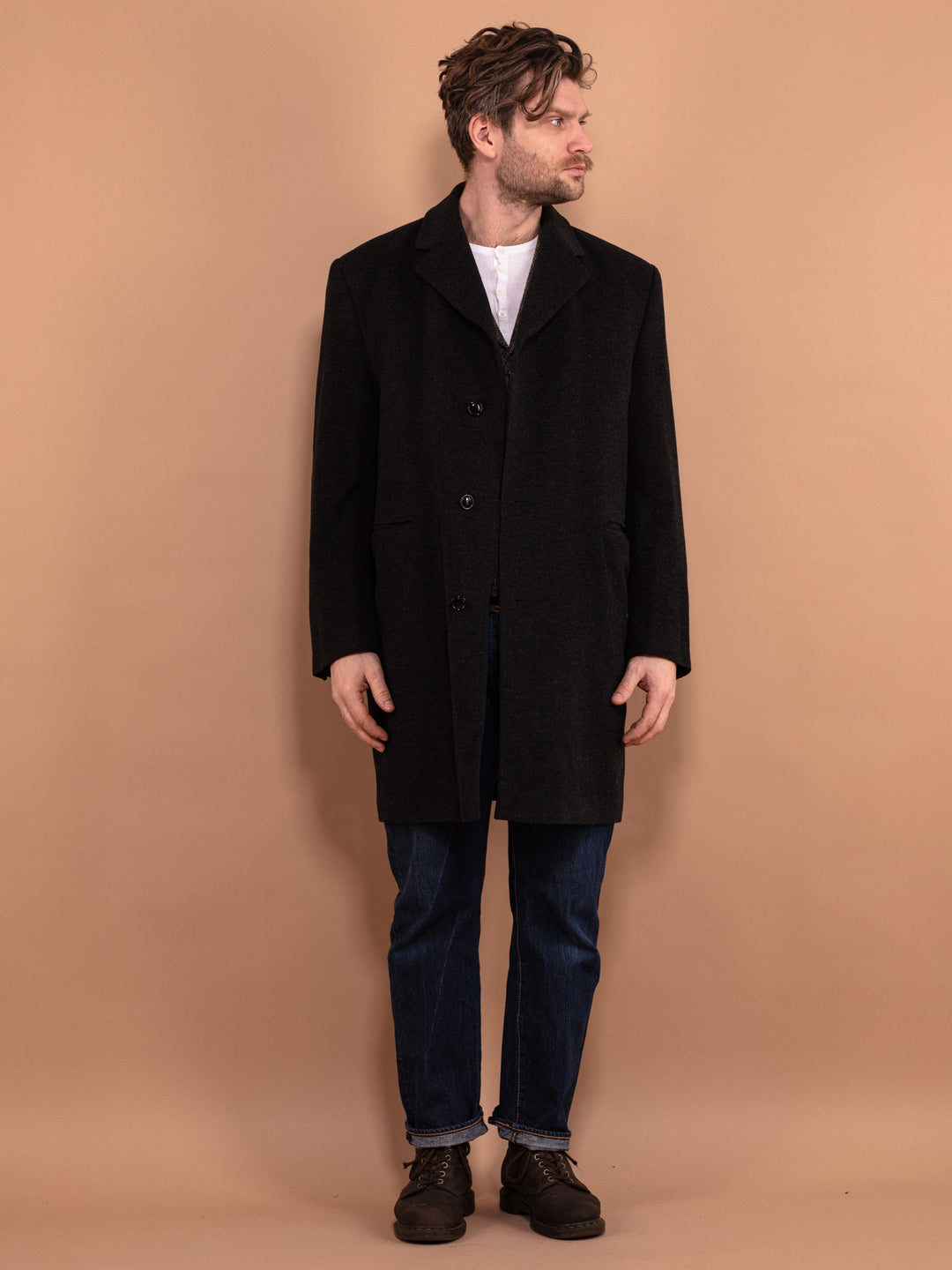 Vintage 90's Men Wool and Cashmere Coat in Gray - NorthernGrip