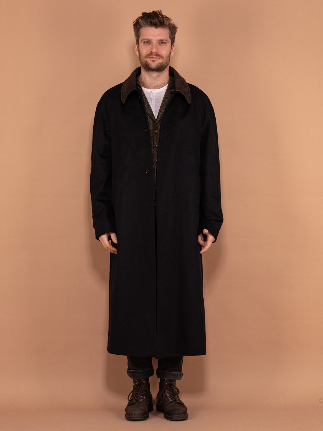 Vintage 90's Men Wool and Cashmere Coat in Gray - NorthernGrip