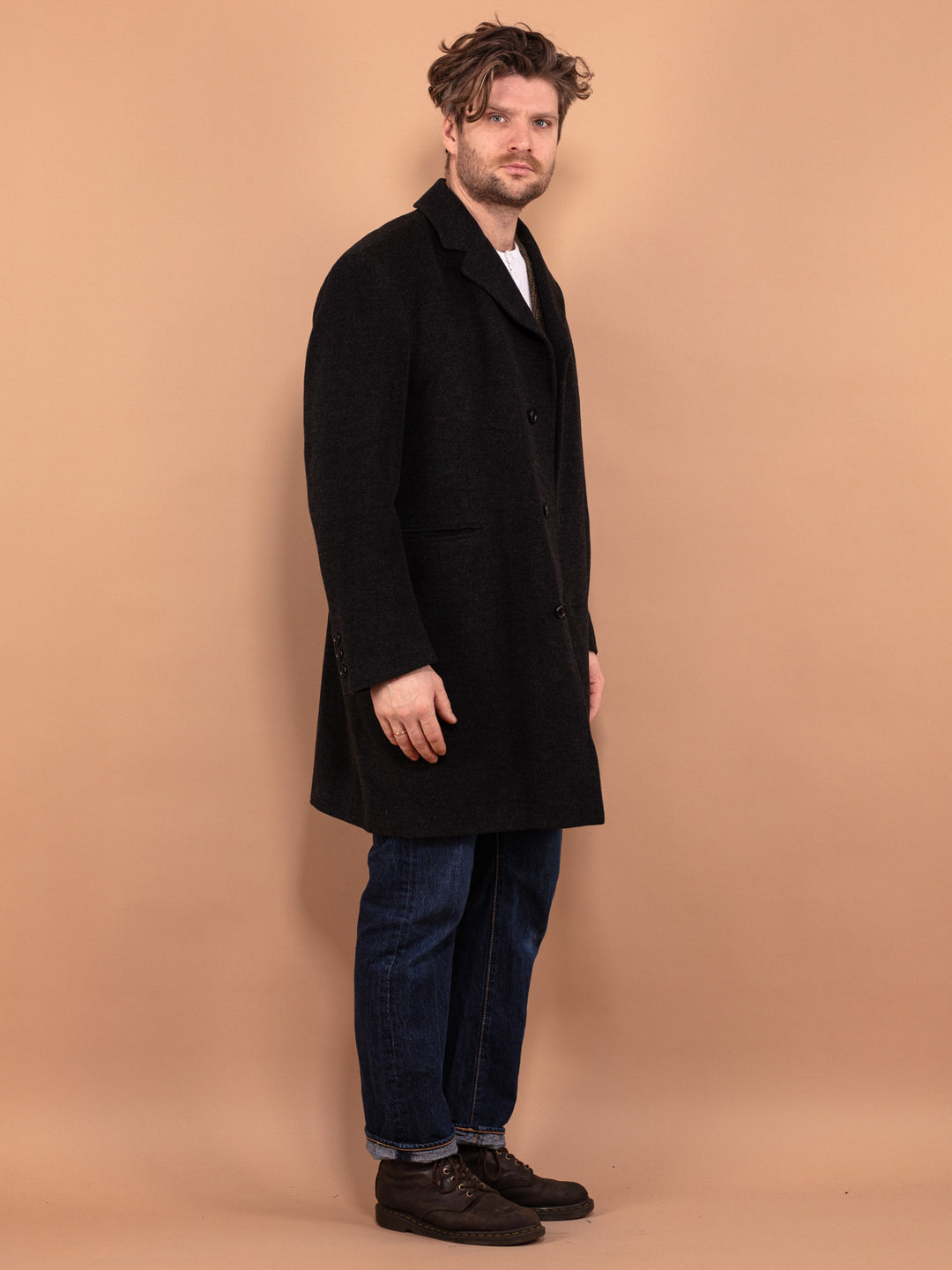 Vintage 90's Men Wool and Cashmere Coat in Gray - NorthernGrip