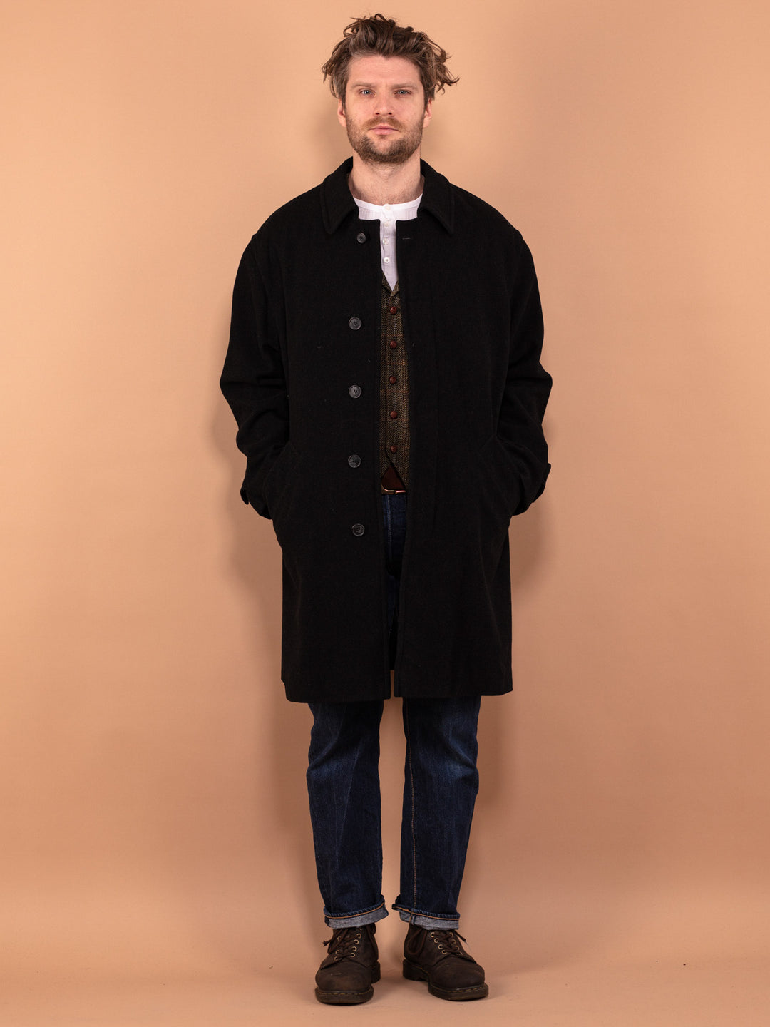 Vintage 90's Men Wool and Cashmere Coat in Gray - NorthernGrip
