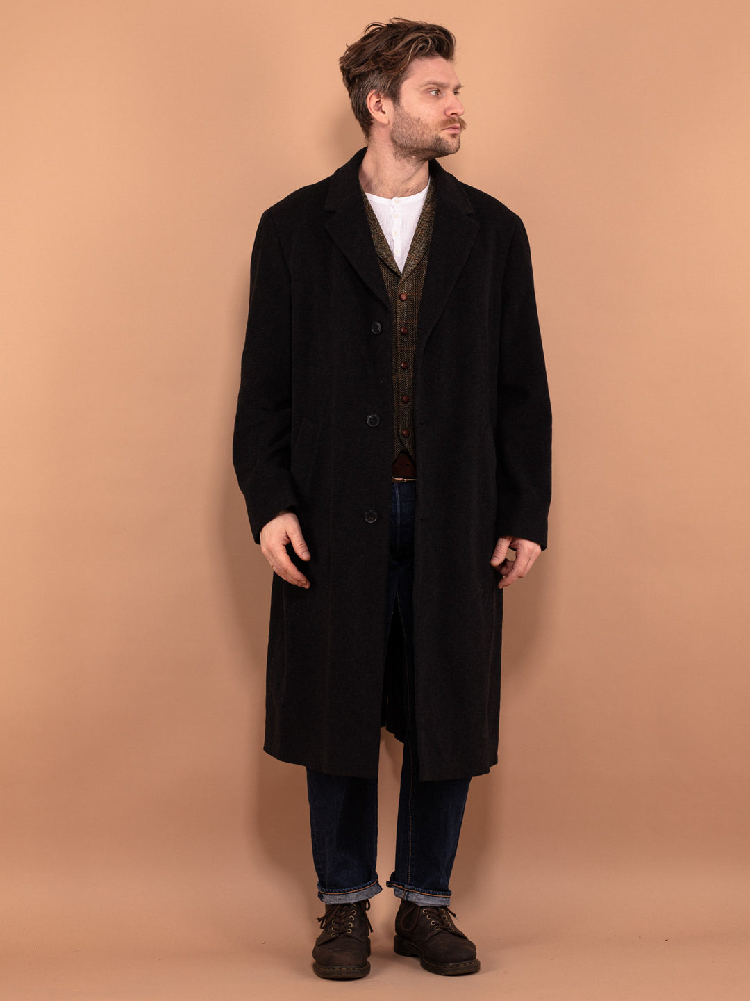 Vintage 90's Men Wool and Cashmere Coat in Gray - NorthernGrip