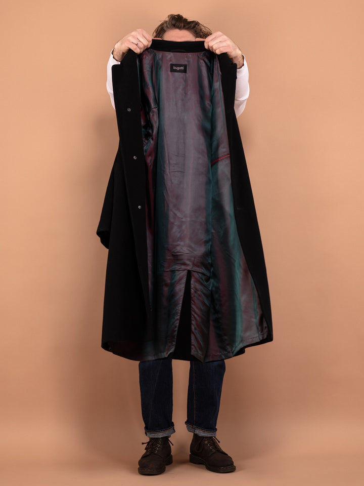 Vintage 90's Men Wool and Cashmere Overcoat in Black - NorthernGrip