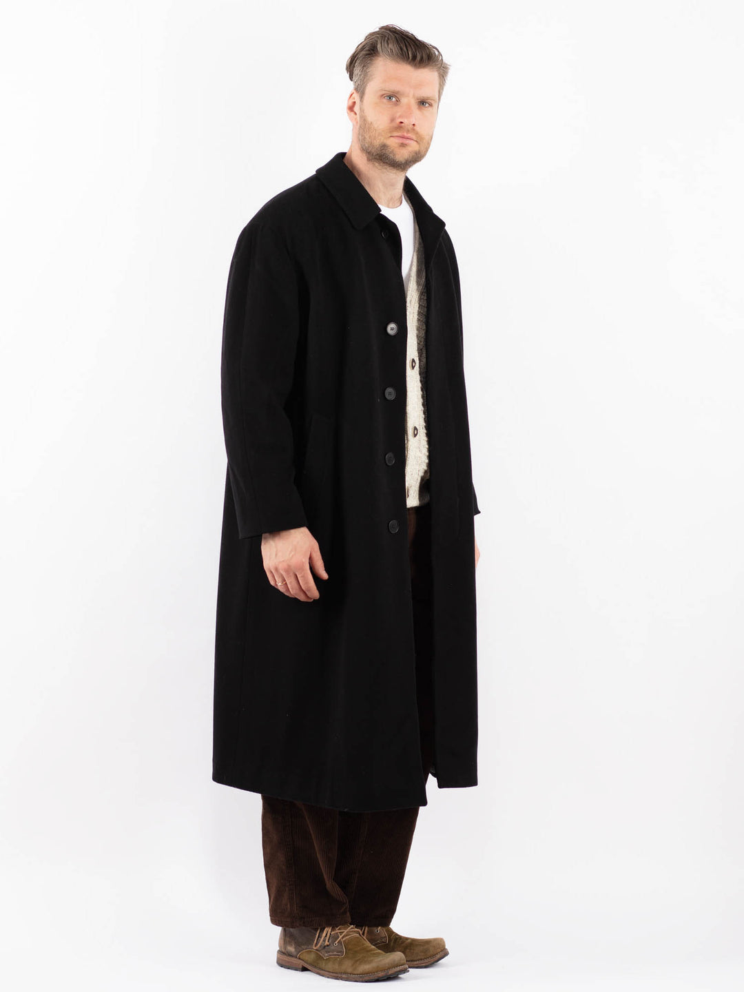 Vintage 90's Men Wool Blend Coat in BlackZ1598