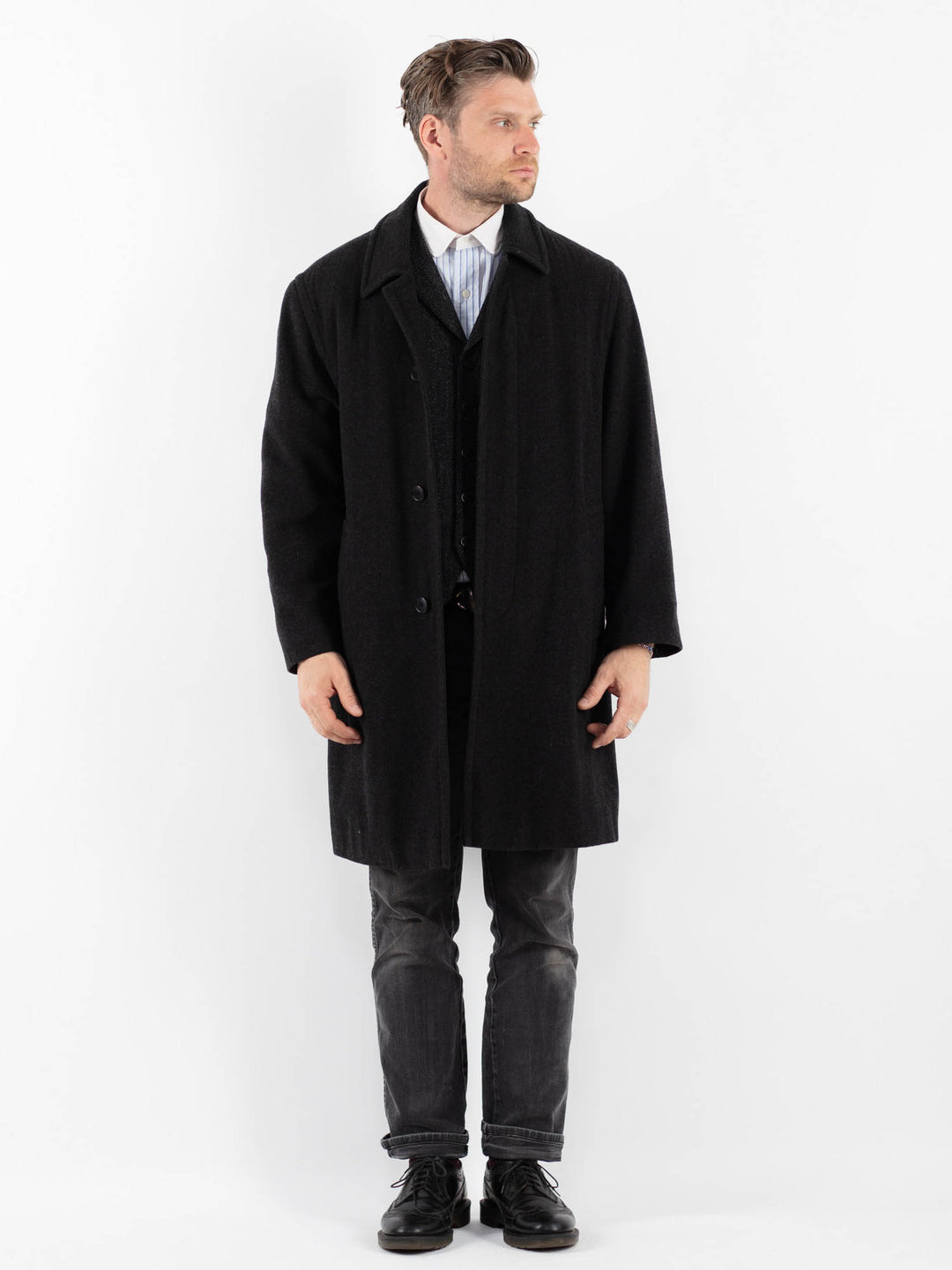 Vintage 90's Men Wool Blend Coat in GrayZ1765