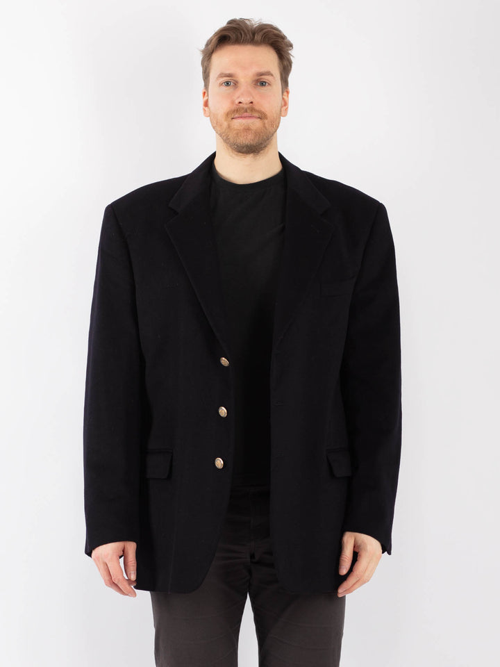 Vintage 90's Men Wool Blazer Jacket in Black