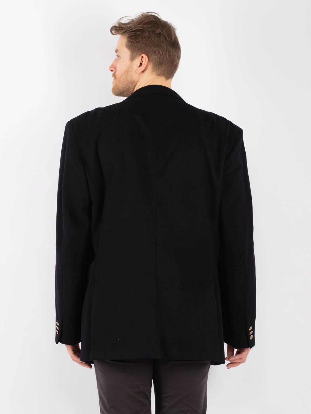 Vintage 90's Men Wool Blazer Jacket in Black