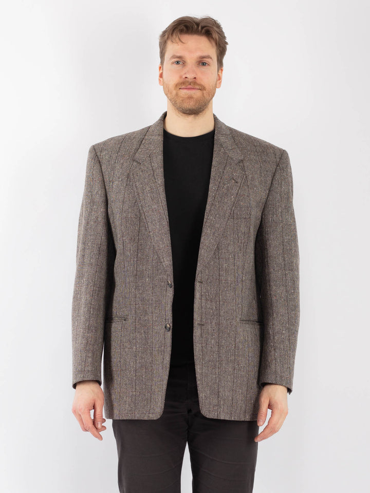 Vintage 90's Men Wool Blazer Jacket in Gray
