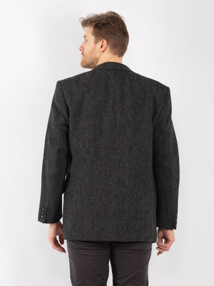 Vintage 90's Men Wool Blazer Jacket in Gray