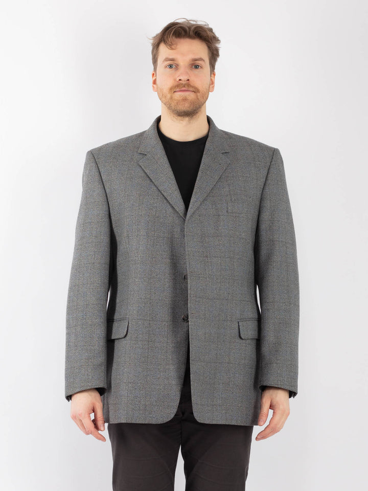 Vintage 90's Men Wool Blend Blazer Jacket in Gray