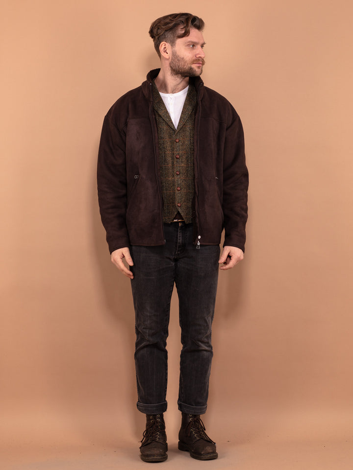 Vintage 90's Men Zip Up Sherpa Jacket in Brown - NorthernGrip
