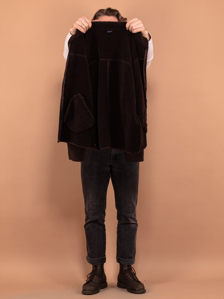 Vintage 90's Men Zip Up Sherpa Jacket in Brown - NorthernGrip