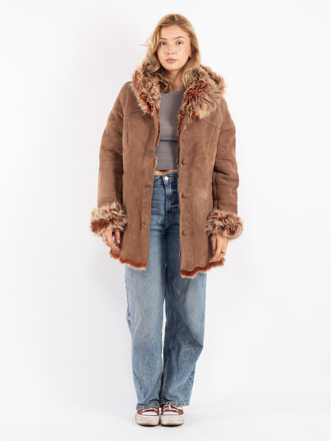 Vintage 90's Women Sheepskin Coat in Brown