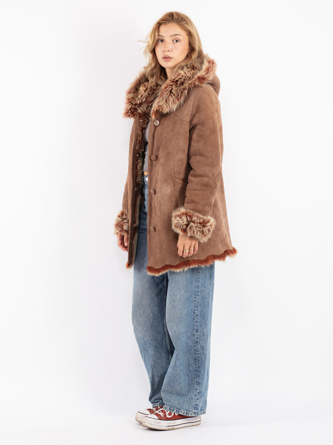 Vintage 90's Women Sheepskin Coat in Brown