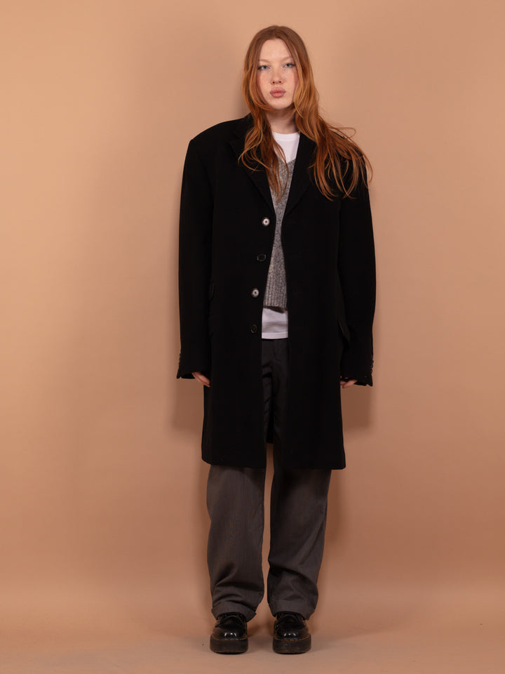 Vintage 90's Women  Cashmere and Wool Blend Coat in Black - NorthernGrip