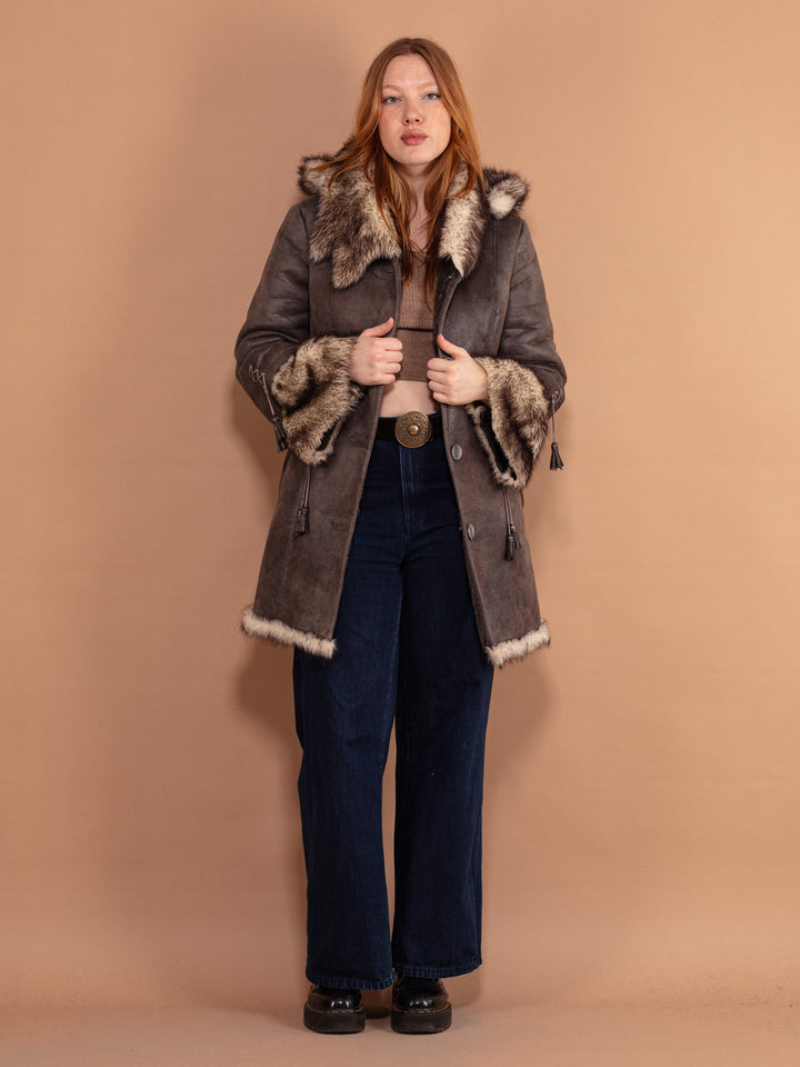 Vintage 90's Women Faux Penny Lane Coat in Gray - NorthernGrip