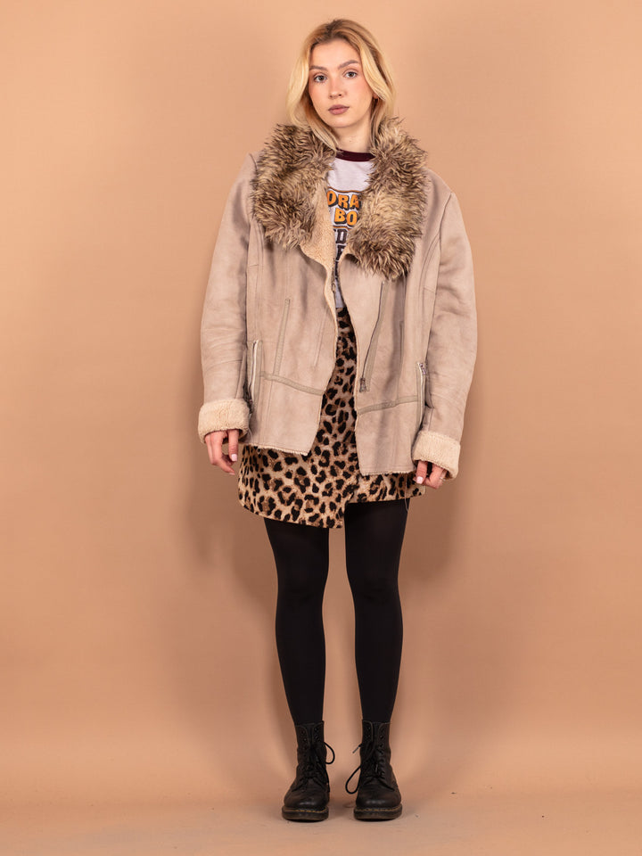 Vintage 90's Women Faux Shearling Jacket in Beige - NorthernGrip
