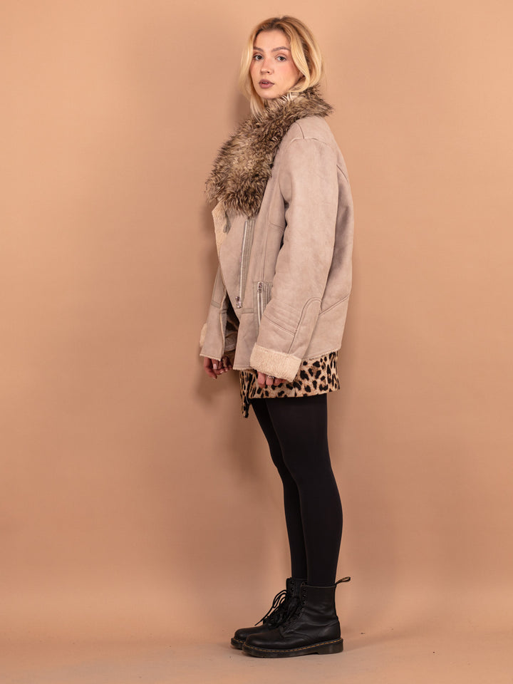 Vintage 90's Women Faux Shearling Jacket in Beige - NorthernGrip