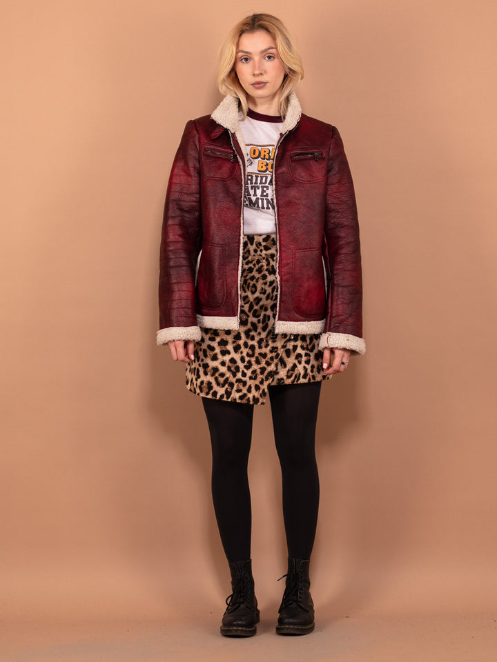 Vintage 90's Women Faux Shearling Jacket in Red - NorthernGrip