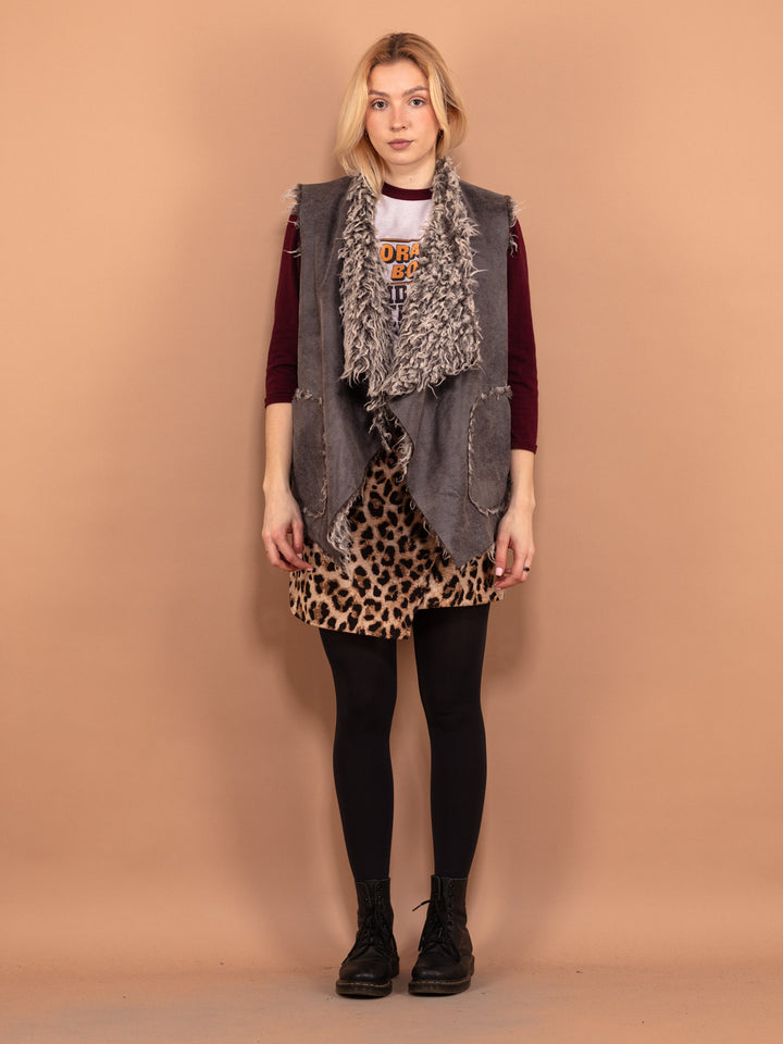 Vintage 90's Women Faux Shearling Vest in Gray - NorthernGrip
