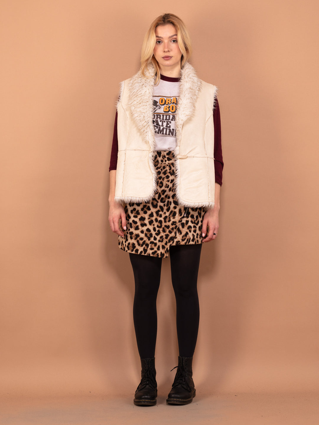 Vintage 90's Women Faux Shearling Vest in White - NorthernGrip