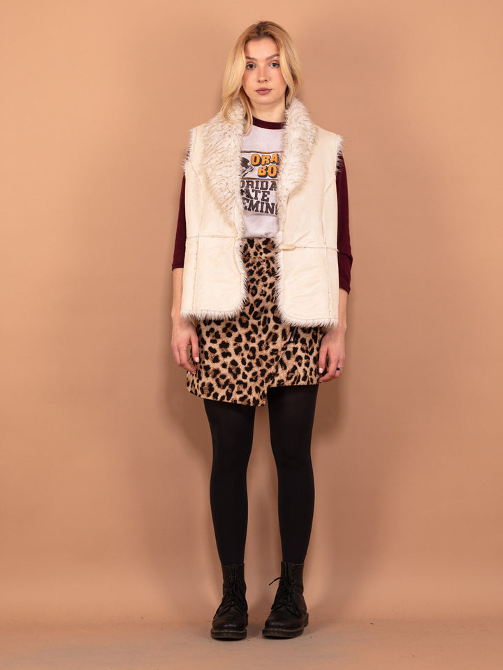 Vintage 90's Women Faux Shearling Vest in White - NorthernGrip