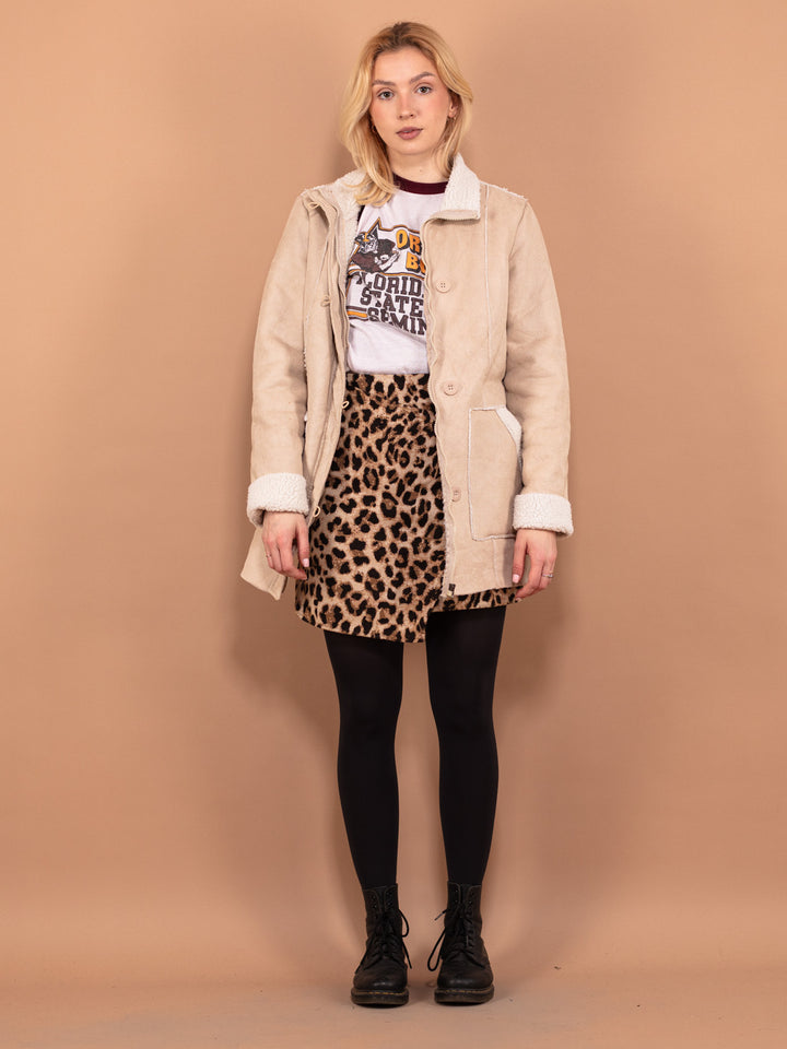 Vintage 90's Women Faux Sheepskin Coat in Beige - NorthernGrip