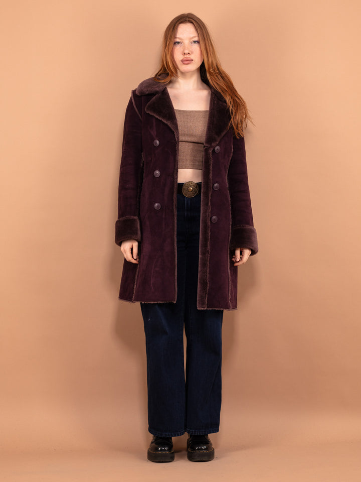 Vintage 90's Women Faux Sheepskin Coat in Purple - NorthernGrip
