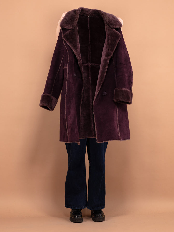 Vintage 90's Women Faux Sheepskin Coat in Purple - NorthernGrip