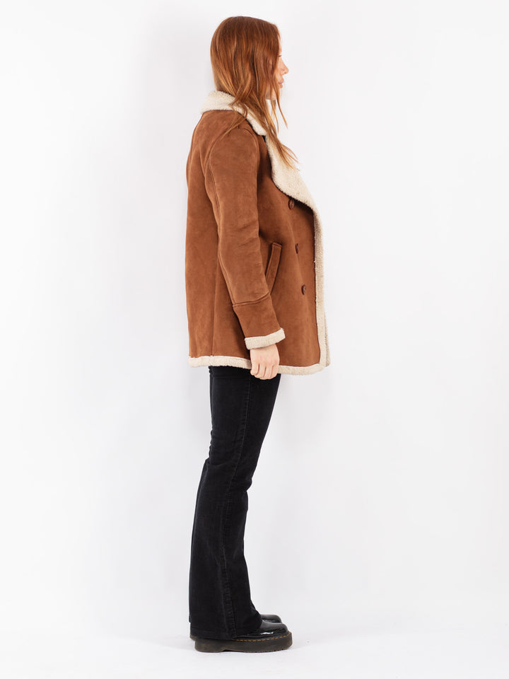 Vintage 90's Women Faux Sheepskin in Brown