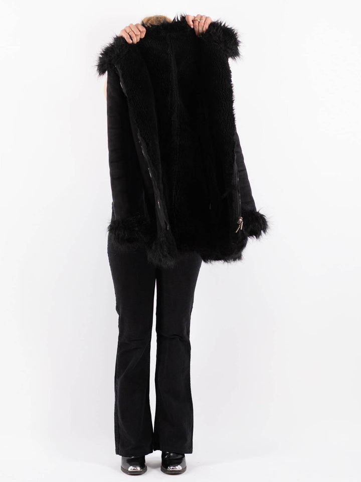 Vintage 90's Women Faux Sheepskin Coat in BlackV9669