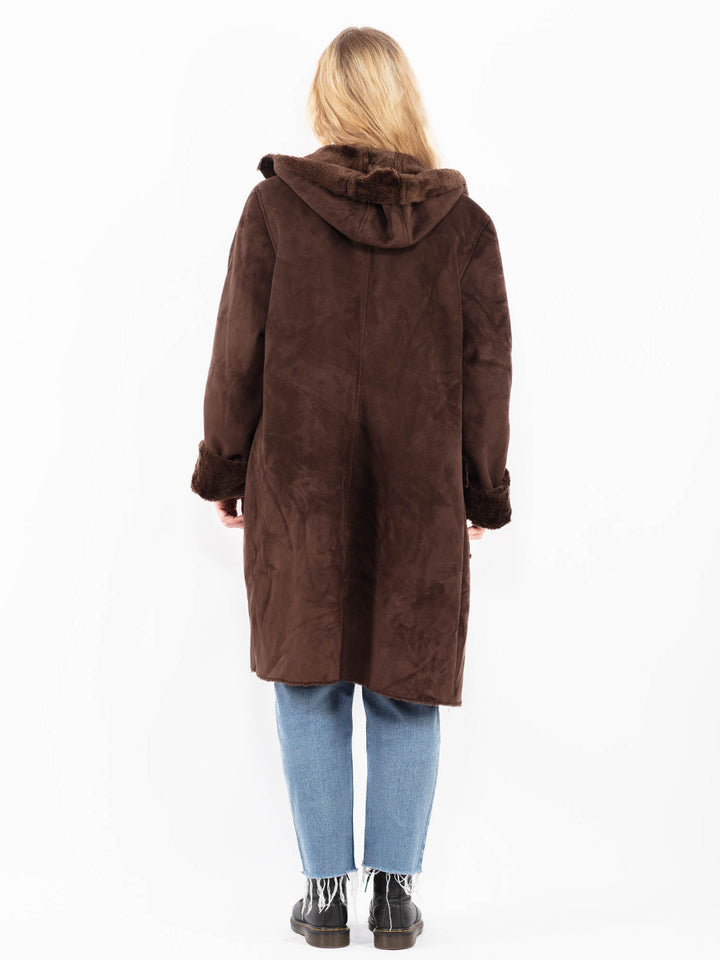 Vintage 90's Women Faux Sheepskin Coat in BrownA0545