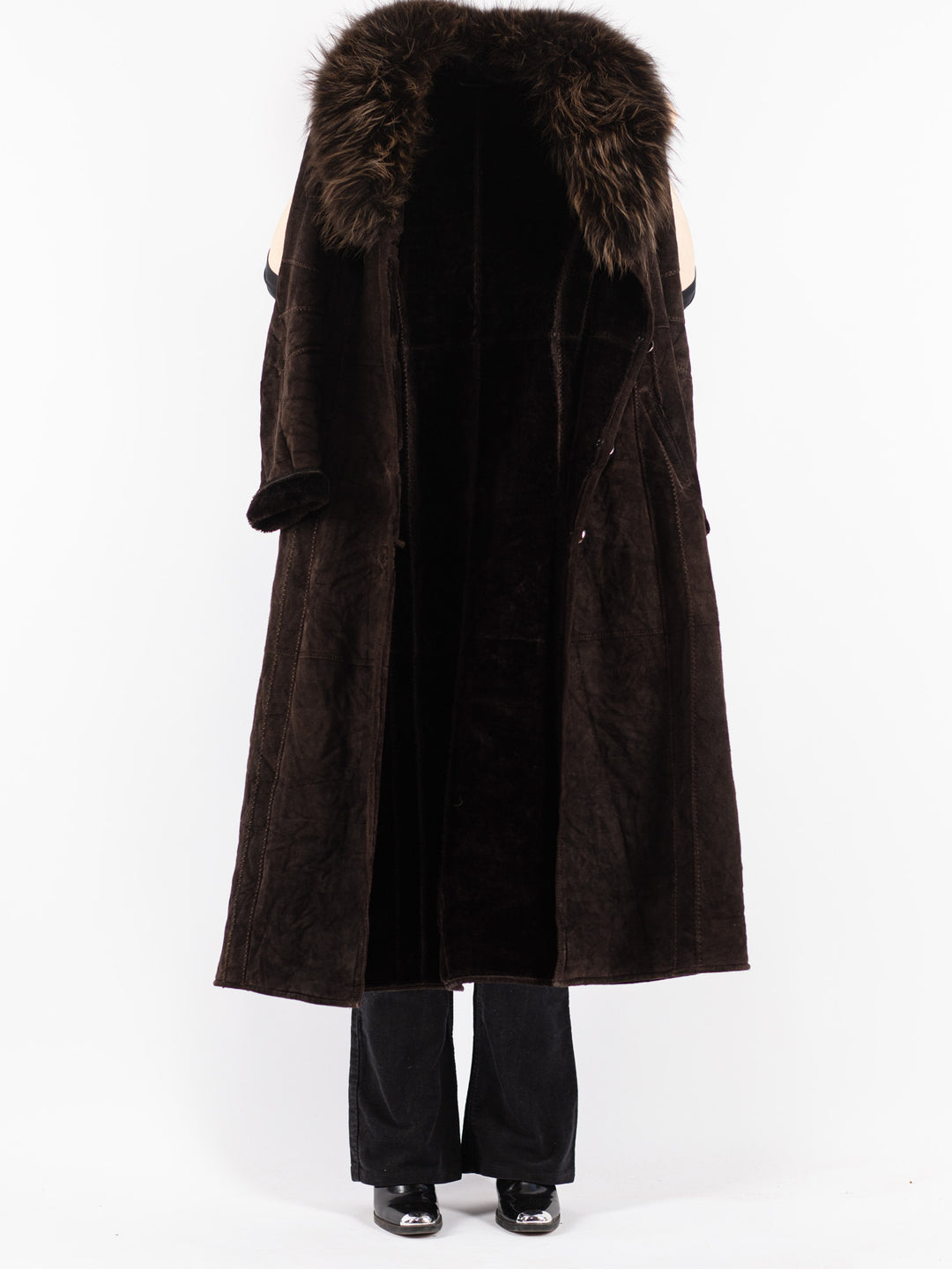 Vintage 90's Women Faux Sheepskin Coat in Brown