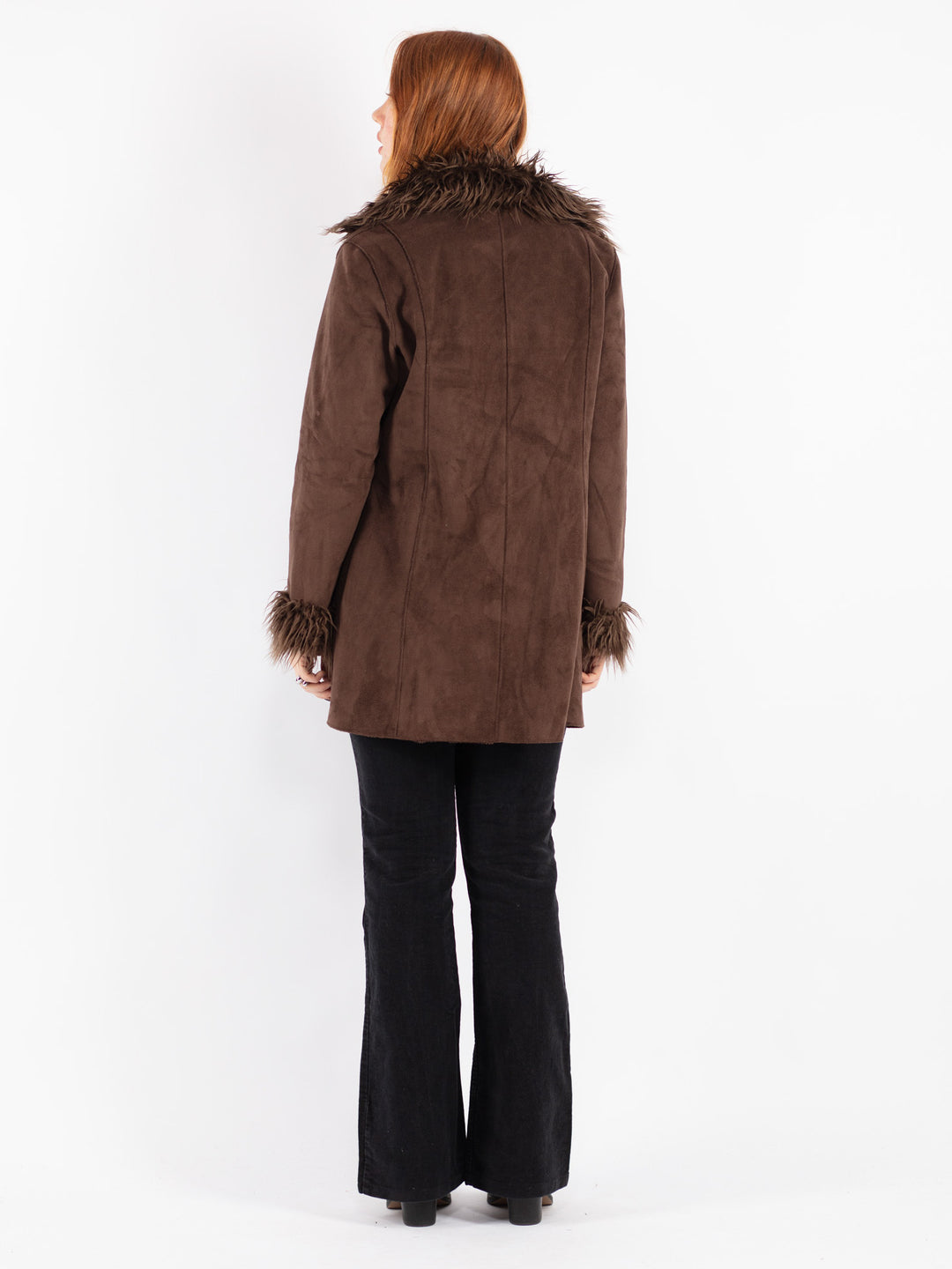 Vintage 00's Women Faux Sheepskin Coat in Brown
