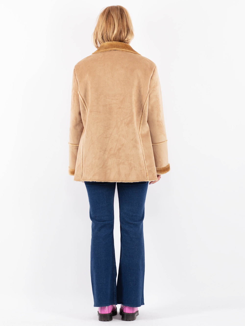 Vintage 90's Women Faux Sheepskin Coat in BeigeV9593