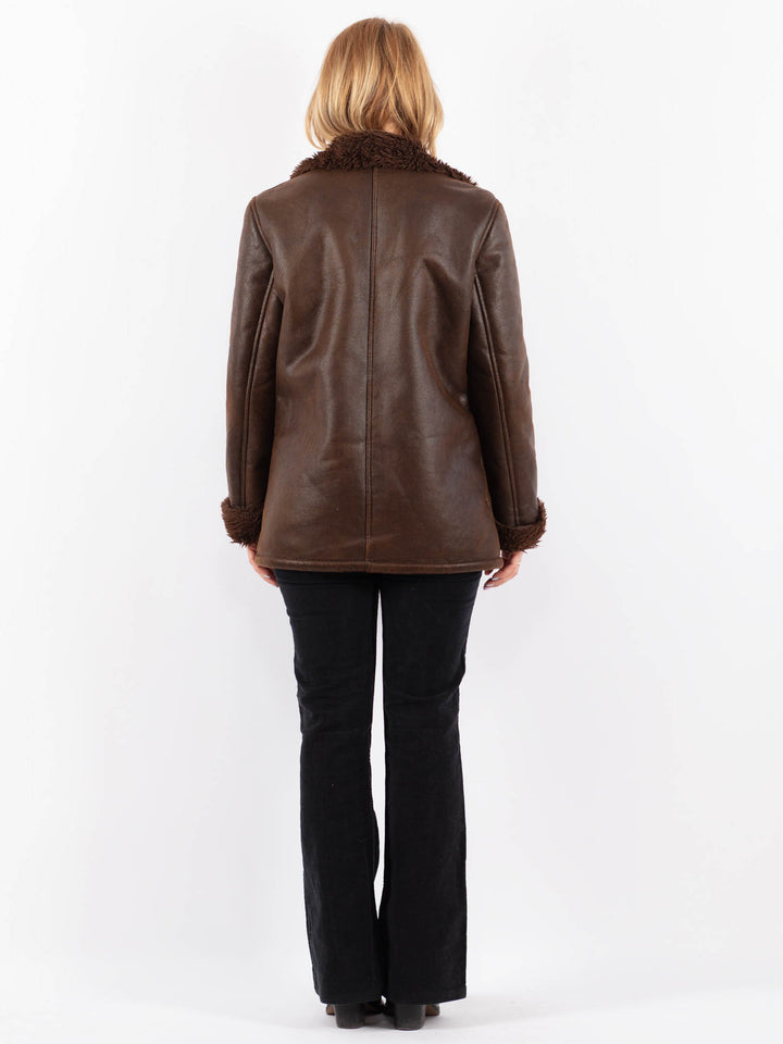 Vintage 90's Women Faux Sheepskin Coat in BrownV9705