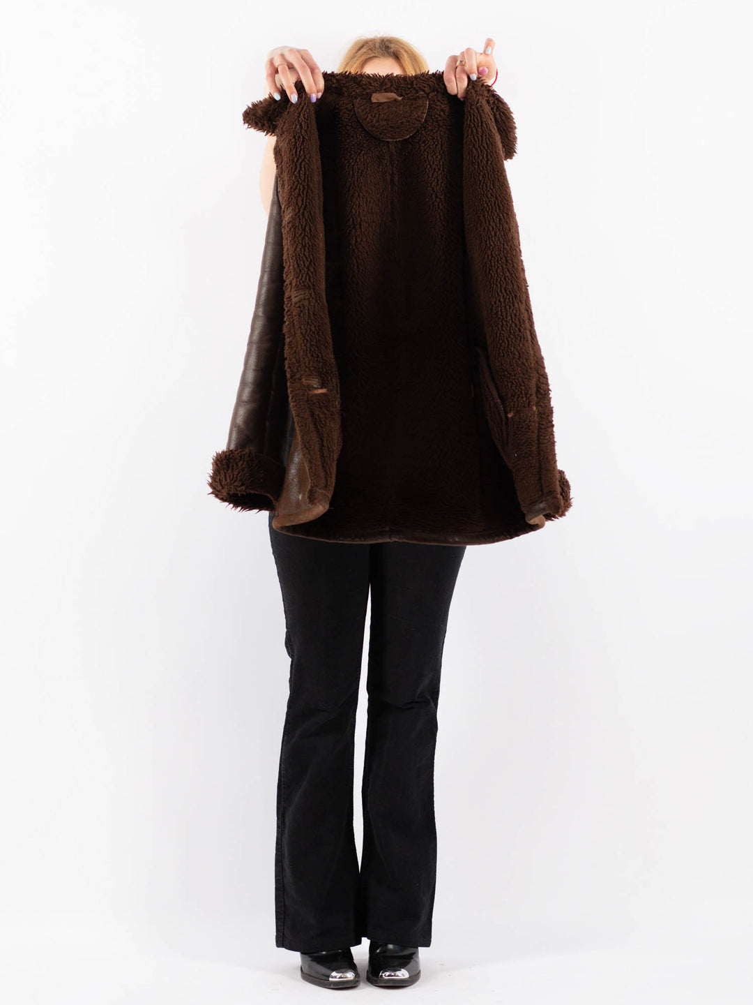 Vintage 90's Women Faux Sheepskin Coat in BrownV9705