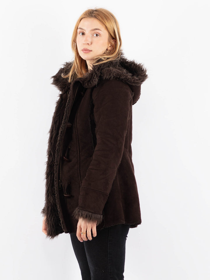 Vintage 90's Women Faux Sheepskin Coat in BrownV9709