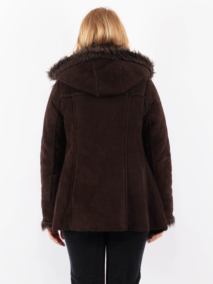 Vintage 90's Women Faux Sheepskin Coat in BrownV9709