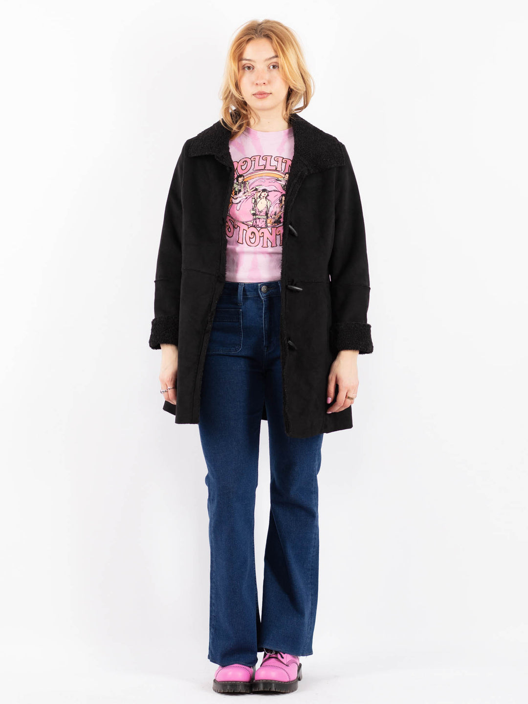 Vintage 90's Women Faux Sheepskin in BlackV9619