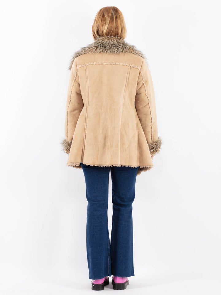 Vintage 90's Women Faux Sheepskin Coat in BeigeV9621