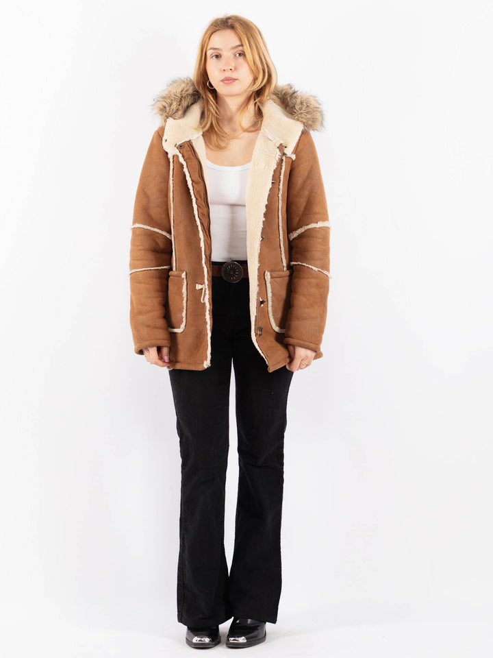 Vintage 00's Women Faux Sheepskin Coat in BeigeV9724