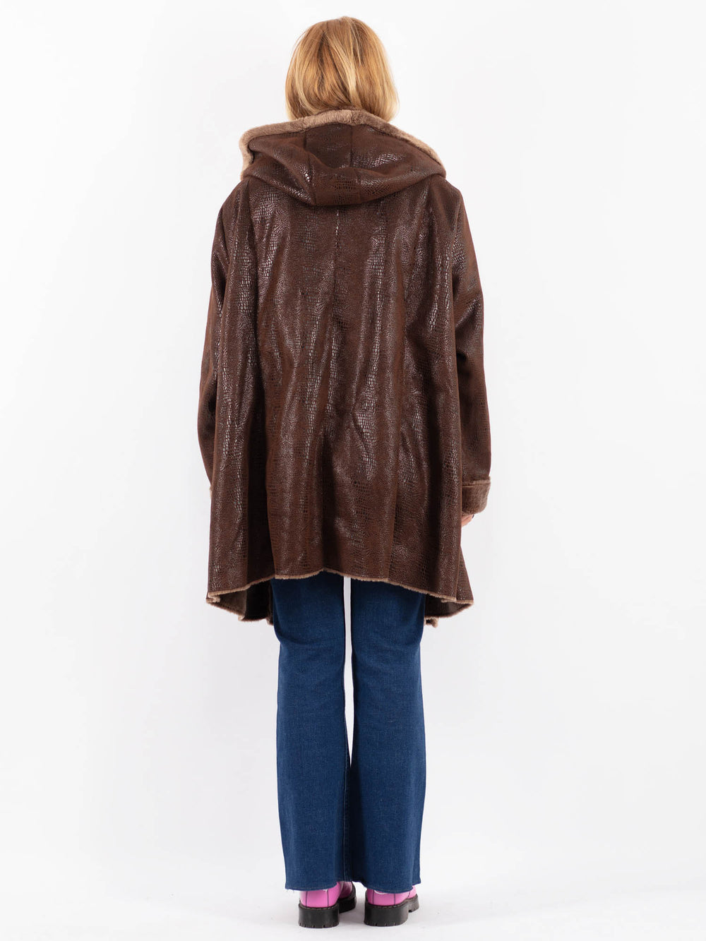 Vintage 90's Women Faux Sheepskin Coat in BrownV9622